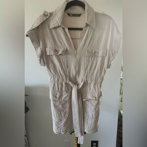 Zara Khaki Short Sleeve Mini Dress - size small